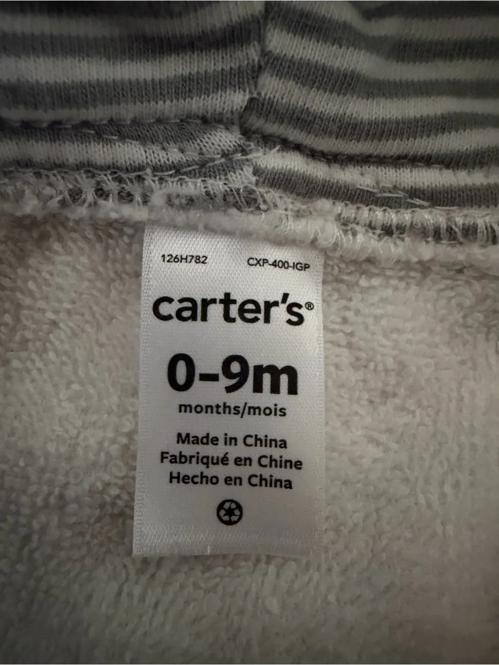 Carter's White Hooded Plush Kids Bathrobe with Striped Lining and Animal Pockets